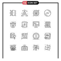 Outline Pack of 16 Universal Symbols of contact us clock security call setting Editable Vector Design Elements