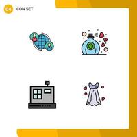 Filledline Flat Color Pack of 4 Universal Symbols of connected cashbox internet love e Editable Vector Design Elements