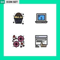 4 Universal Filledline Flat Color Signs Symbols of cupcake gift muffin design click Editable Vector Design Elements
