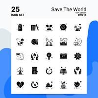 25 guardar el conjunto de iconos del mundo 100 archivos editables eps 10 ideas de concepto de logotipo de empresa diseño de icono de glifo sólido vector