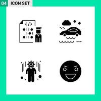 Pack of 4 Solid Style Icon Set Glyph Symbols for print Creative Signs Isolated on White Background 4 Icon Set Creative Black Icon vector background