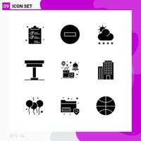 9 Solid Glyph concept for Websites Mobile and Apps interior desk remove chair sun Editable Vector Design Elements