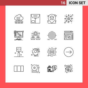 Paquete de 16 esquemas de interfaz de usuario de signos y símbolos modernos de daw ableton ubicación usuario cliente elementos de diseño vectorial editables vector