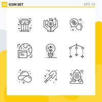 Universal Icon Symbols Group of 9 Modern Outlines of fintech innovation folder business world dollar Editable Vector Design Elements