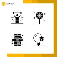 4 Icon Set Solid Style Icon Pack Glyph Symbols isolated on White Backgound for Responsive Website Designing Creative Black Icon vector background