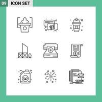 Group of 9 Modern Outlines Set for fitness call food security lifeguard Editable Vector Design Elements