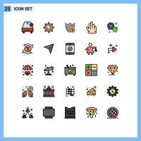 Group of 25 Filled line Flat Colors Signs and Symbols for number three guard hand dollar Editable Vector Design Elements