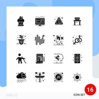 Mobile Interface Solid Glyph Set of 16 Pictograms of school student percentage desk attention Editable Vector Design Elements