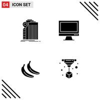 Pack of 4 creative Solid Glyphs of bank pc federal monitor food Editable Vector Design Elements