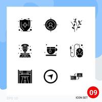 Editable Vector Line Pack of 9 Simple Solid Glyphs of line coffee easter tea police security Editable Vector Design Elements