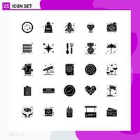 User Interface Pack of 25 Basic Solid Glyphs of creative expensive seo package shine launch Editable Vector Design Elements