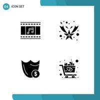 User Interface Pack of 4 Basic Solid Glyphs of animation safety filmstrip star security Editable Vector Design Elements