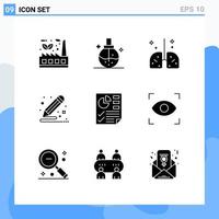 Modern Set of 9 Solid Glyphs and symbols such as document color health medicine lungs Editable Vector Design Elements