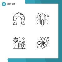 Mobile Interface Line Set of 4 Pictograms of festival beach luck headphone surf Editable Vector Design Elements