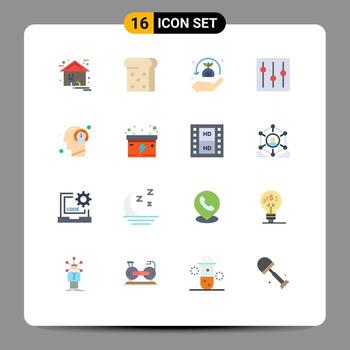 Pack of 16 Modern Flat Colors Signs and Symbols for Web Print Media such as head user security setting elements Editable Pack of Creative Vector Design Elements