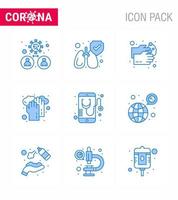 nuevo coronavirus 2019ncov 9 paquete de iconos azules salud médica lavarse las manos agua coronavirus viral 2019nov enfermedad vector elementos de diseño