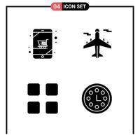 Set of 4 Solid Style Icons for web and mobile Glyph Symbols for print Solid Icon Signs Isolated on White Background 4 Icon Set Creative Black Icon vector background