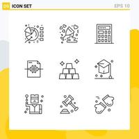 Group of 9 Modern Outlines Set for college gold wine finance setting Editable Vector Design Elements