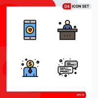 Filledline Flat Color Pack of 4 Universal Symbols of application study like desk employee salary Editable Vector Design Elements