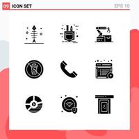 Pictogram Set of 9 Simple Solid Glyphs of call no atoumated food and Editable Vector Design Elements