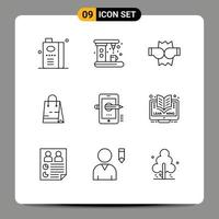 paquete de iconos de vector de stock de 9 signos y símbolos de línea para elementos de diseño de vector editables de bolsa de mercado de fabricante de tienda móvil