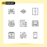 Pack of 9 creative Outlines of coding meal production food wardrobe Editable Vector Design Elements