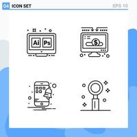 Modern 4 Line style icons Outline Symbols for general use Creative Line Icon Sign Isolated on White Background 4 Icons Pack Creative Black Icon vector background