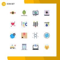 Set of 16 Modern UI Icons Symbols Signs for heart loveing marketing sound computing Editable Pack of Creative Vector Design Elements