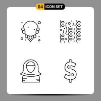 4 Black Icon Pack Outline Symbols Signs for Responsive designs on white background 4 Icons Set Creative Black Icon vector background