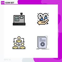 Filledline Flat Color Pack of 4 Universal Symbols of cashbox delegate care people distribution Editable Vector Design Elements