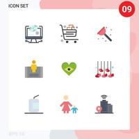 User Interface Pack of 9 Basic Flat Colors of heart mobile gift engagement service Editable Vector Design Elements