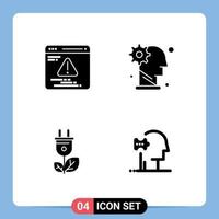 Solid Glyph Pack of 4 Universal Symbols of development energy brain mechanism power Editable Vector Design Elements