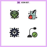 4 Filledline Flat Color concept for Websites Mobile and Apps broccoli gear apple juice setting Editable Vector Design Elements