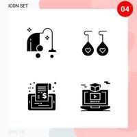 Vector Pack of 4 Icons in Solid Style Creative Glyph Pack isolated on White Background for Web and Mobile Creative Black Icon vector background