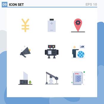 Group of 9 Flat Colors Signs and Symbols for user man location toy robot Editable Vector Design Elements