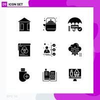 9 User Interface Solid Glyph Pack of modern Signs and Symbols of career fly gdpr wallpaper brusher Editable Vector Design Elements