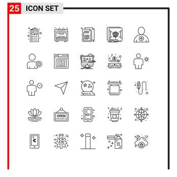 25 líneas universales establecidas para aplicaciones web y móviles reservados avatar css escáner holográfico elementos de diseño vectorial editables vector