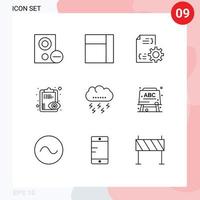 Pictogram Set of 9 Simple Outlines of lightning autumn development clipboard overview Editable Vector Design Elements