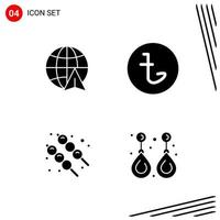 Collection of 4 Vector Icons in solid style Pixle Perfect Glyph Symbols for Web and Mobile Solid Icon Signs on White Background 4 Icons Creative Black Icon vector background