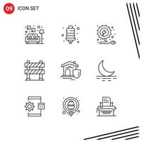 Universal Icon Symbols Group of 9 Modern Outlines of real shield energy under construction construction barrier Editable Vector Design Elements