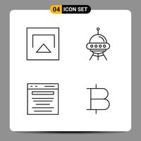 4 Black Icon Pack Outline Symbols Signs for Responsive designs on white background 4 Icons Set Creative Black Icon vector background