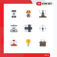 Set of 9 Modern UI Icons Symbols Signs for road analytics death seo presentation Editable Vector Design Elements