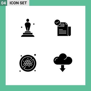 Solid Glyph Pack of 4 Universal Symbols of academy features statue check list fruit no grape Editable Vector Design Elements