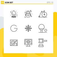 Pack of 9 Modern Outlines Signs and Symbols for Web Print Media such as dart focus old crypto currency coin Editable Vector Design Elements