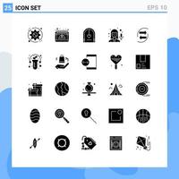 Pictogram Set of 25 Simple Solid Glyphs of chang microphone cap female marriage Editable Vector Design Elements