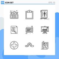 Modern 9 Line style icons Outline Symbols for general use Creative Line Icon Sign Isolated on White Background 9 Icons Pack Creative Black Icon vector background