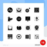 User Interface Pack of 16 Basic Solid Glyphs of hollywood devices tires cinema photo Editable Vector Design Elements