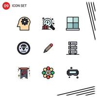 Pictogram Set of 9 Simple Filledline Flat Colors of pencil development door develop code Editable Vector Design Elements