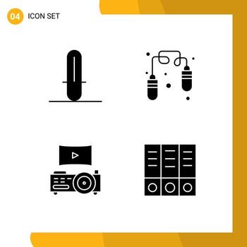 Universal Icon Symbols Group of 4 Modern Solid Glyphs of light saber archive exercise cinema documents Editable Vector Design Elements