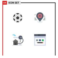 4 Universal Flat Icon Signs Symbols of football home soccer map real estate Editable Vector Design Elements